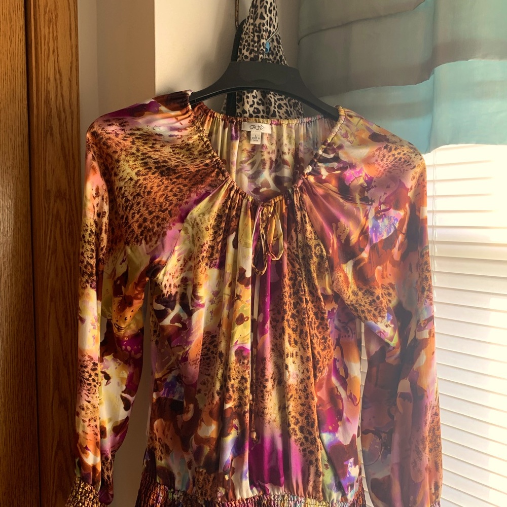 Multi colored blouse with long sleeve flare out cuffs. A stunner!!!!